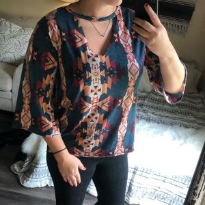 Southwest Pattern Three Quarter Sleeve Shirt